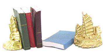 Dollhouse Miniature Chinese Junk Bookends W/Books